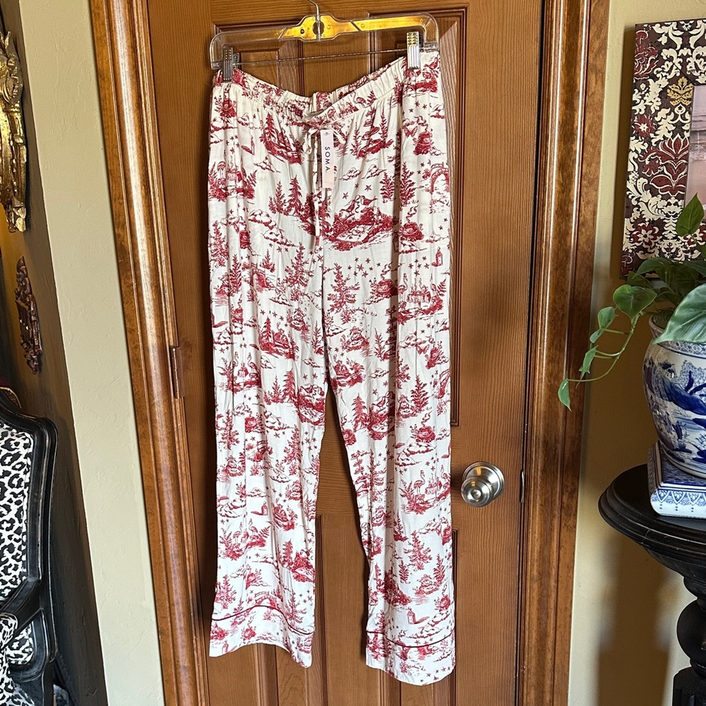 NWT Soma Cool Nights Red and White Chinoiserie Print Pajama Set, size Large - Picture 8 of 9